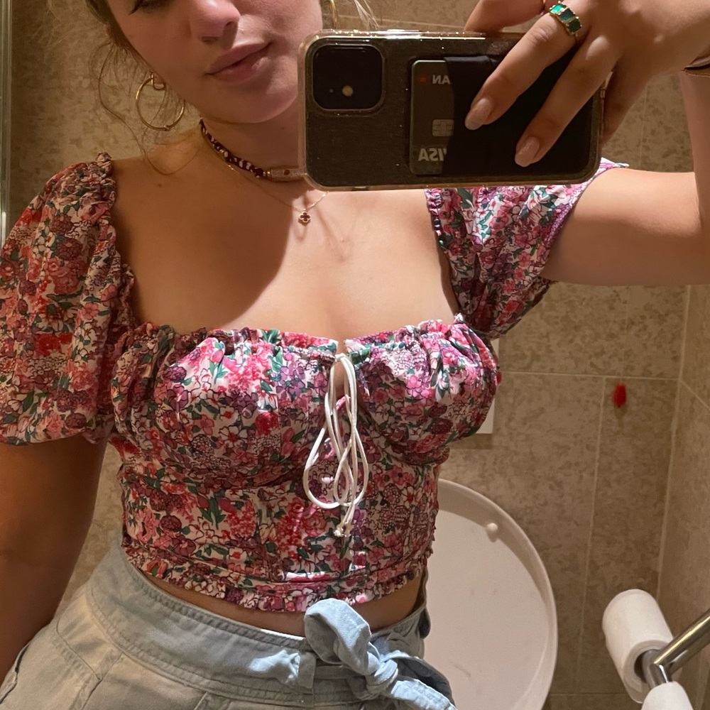 For Love & Lemons - pink floral corset top